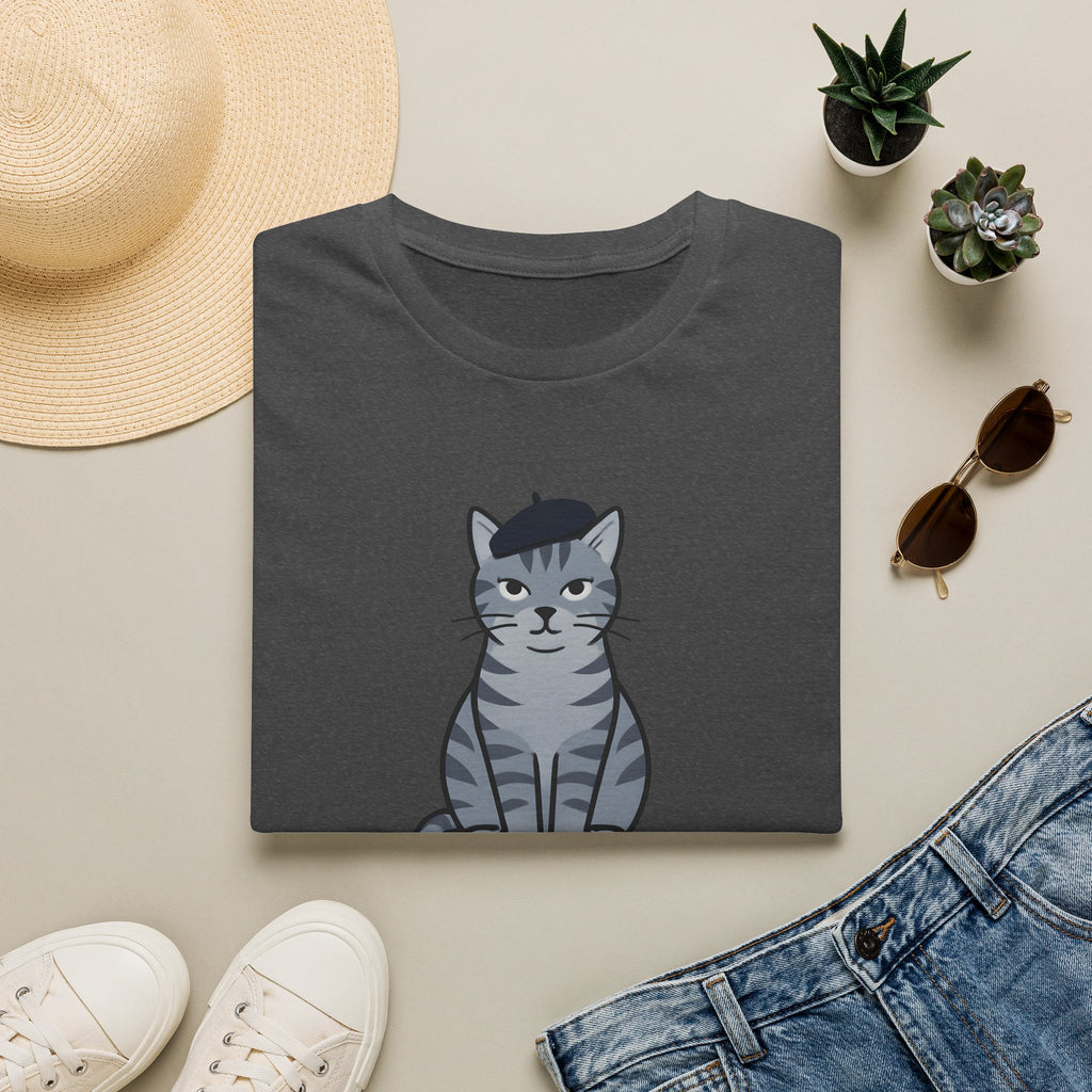Gray Cat with Beret T-Shirt